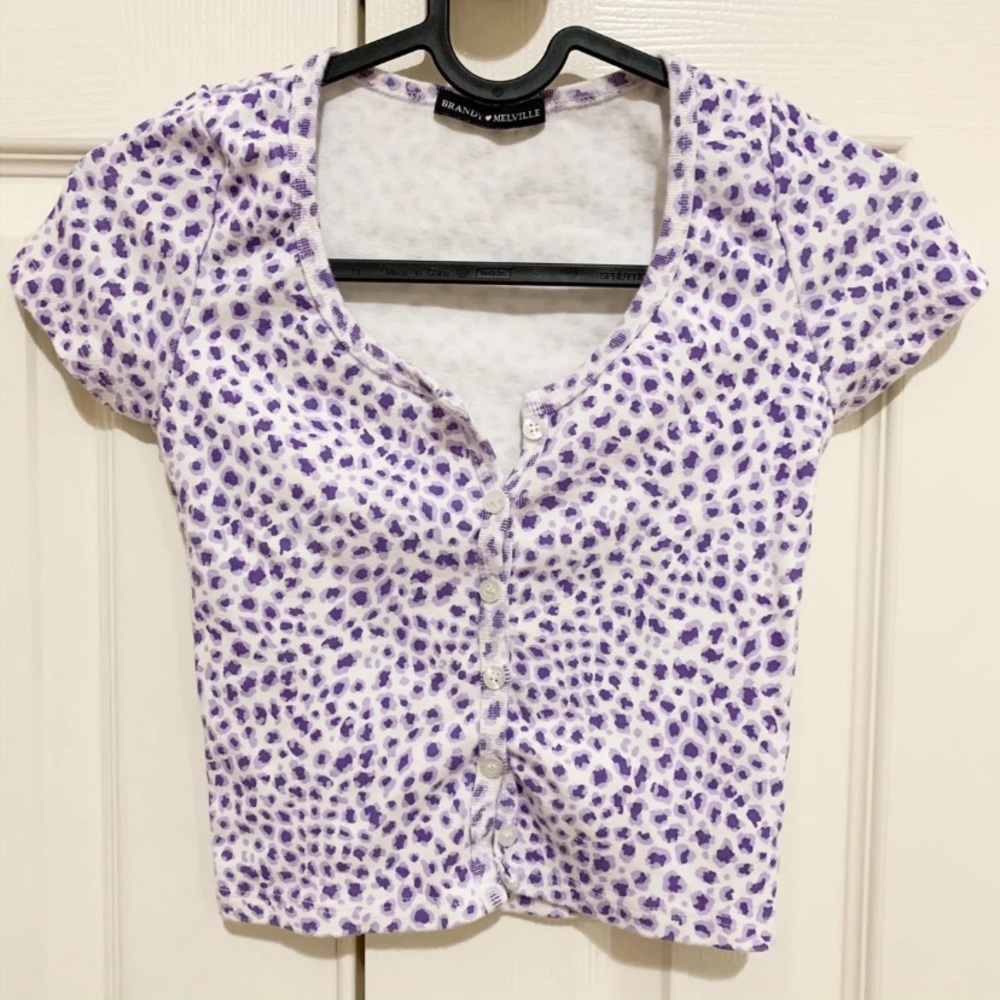Purple cheetah print zelly top by brandy. ISO